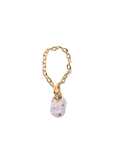 Rabanne Xl Link Pendant Necklace In Gold With Transparent Crystal In Grey