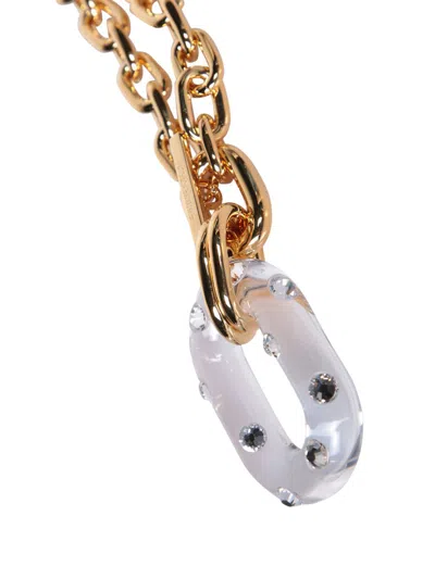 Rabanne Xl Link Pendant Necklace In Gold With Transparent Crystal In Grey