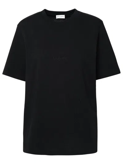 Saint Laurent Embroidered Cotton T-shirt In Black