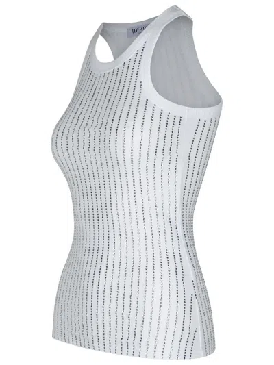 Attico White Tank Top With White Rhinestone In White