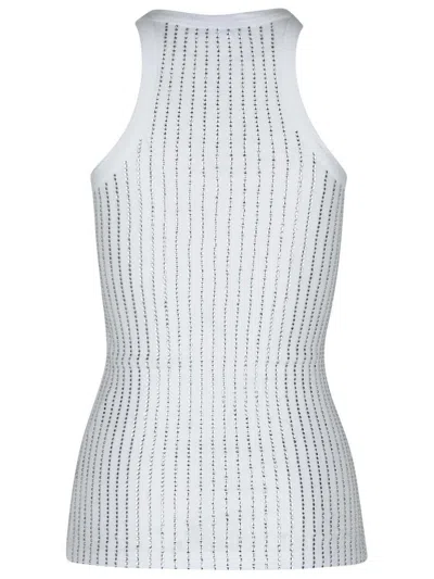 Attico White Tank Top With White Rhinestone In White