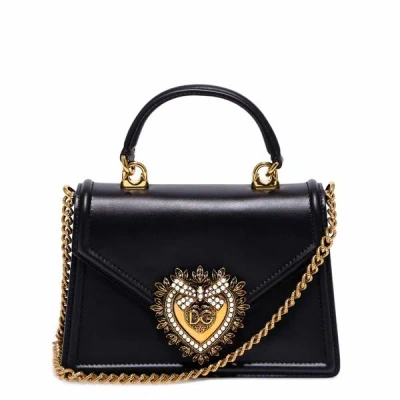 Dolce & Gabbana Small Devotion Molurus Python Skin Top Handle Bag In Black