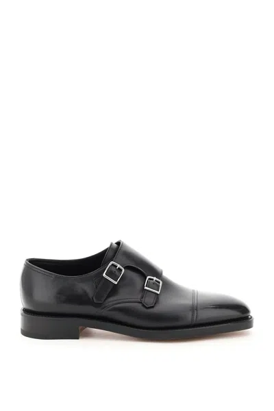 John Lobb Hand-sewn Black Calf Leather Double Buckle Shoe In Black