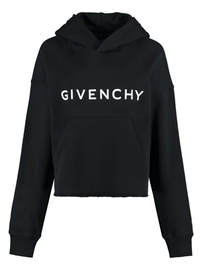 Givenchy Cropped Hoodie With Logo Print In Black