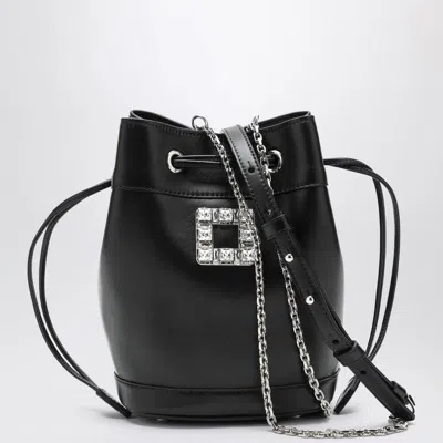Roger Vivier Mini Leather Bucket Bag With Crystal Buckle In Black