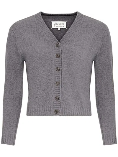 Shop Maison Margiela Wool V-necked Cardigan In Grey