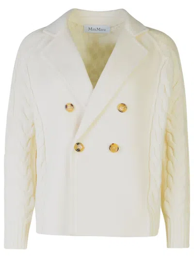 Shop Max Mara 'kitty' White Wool Blend Cardigan