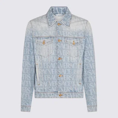 Shop Versace Light Blue Cotton Blend Denim Jacket