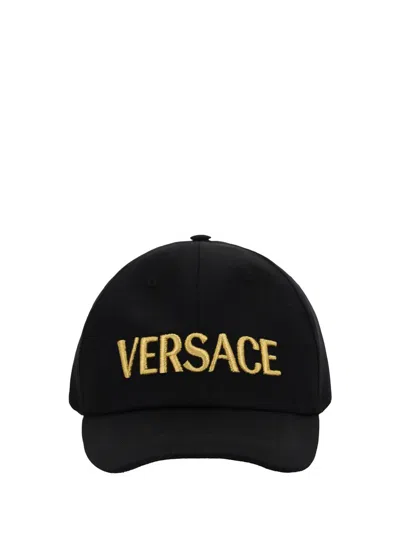 Shop Versace Logo Baseball Cap In Black