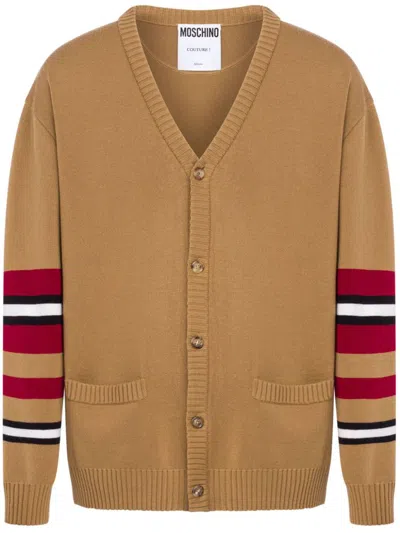 Moschino Stripes Cardigan With Inlay In Multi Brown