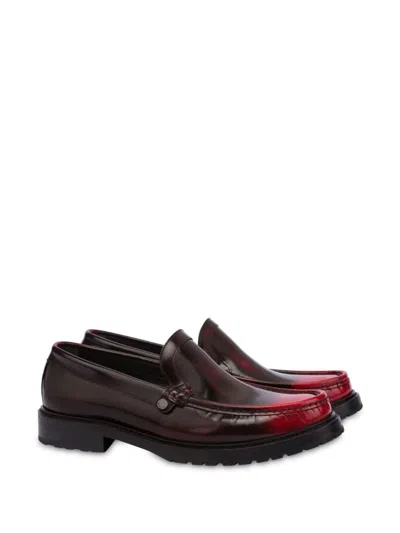 Moschino Faded Penny Strap Loafers With Stitch Detailing In Red