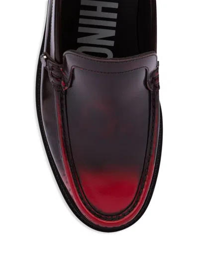 Moschino Faded Penny Strap Loafers With Stitch Detailing In Red
