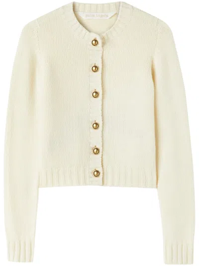 Shop Palm Angels Cardigan With Curved Logo In White