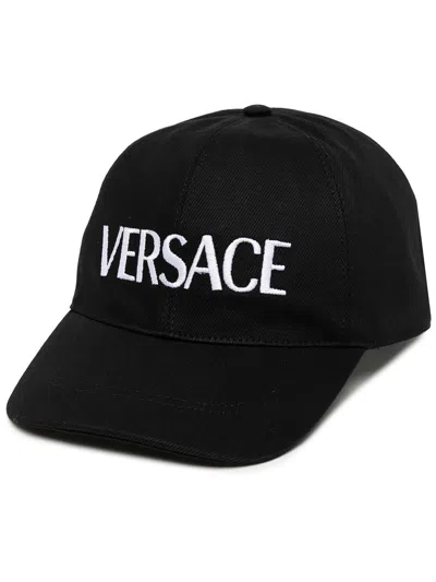 Shop Versace Baseball Cap Tessuto Cotone Drill Accessorio Greca Metallizzato In Black