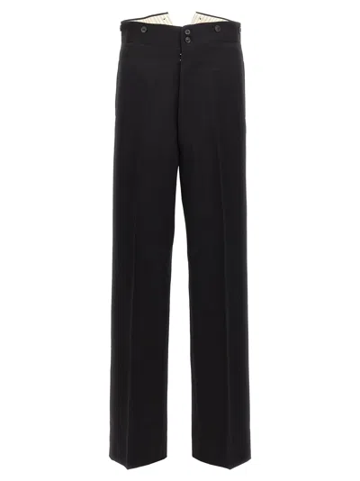 Maison Margiela Wide Leg Wool Trousers Strap In Black