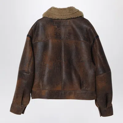 Shop Acne Studios Brown Leather Shearling Jacket