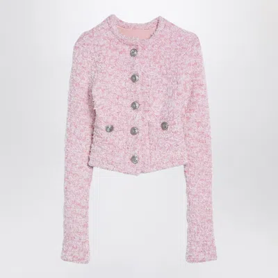Balenciaga Pink Cotton Blend Tweed Cropped Cardigan