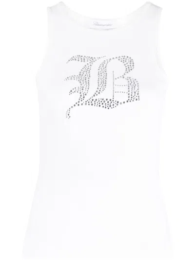Blumarine Ribbed Tank Top With Rhinestoned Logo