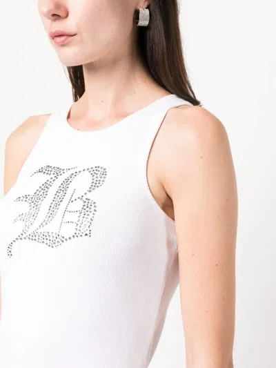 Blumarine Ribbed Tank Top With Rhinestoned Logo