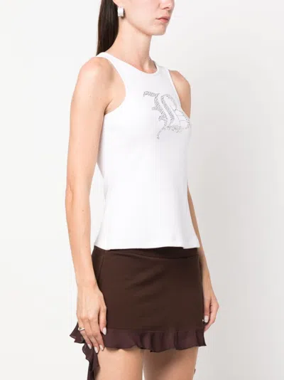 Blumarine Ribbed Tank Top With Rhinestoned Logo