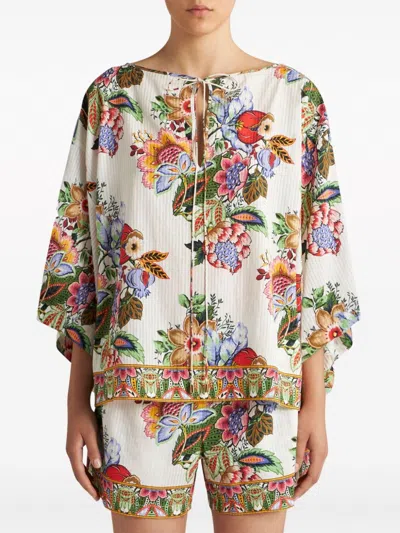 Etro Tie-detailed Floral-print Cotton And Silk-blend Voile Blouse