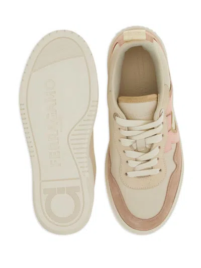 Ferragamo Gancini Leather Sneakers Featuring Suede Paneling