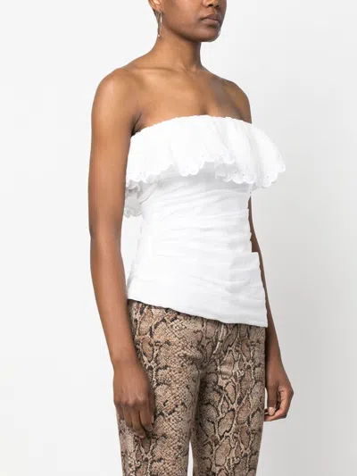 Isabel Marant Asymmetric Eyelet Fitted Off-the-shoulder Ruffled Top