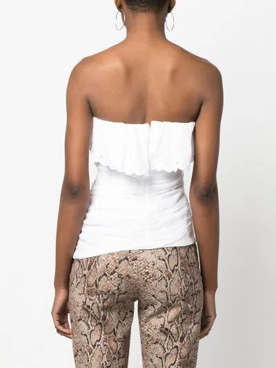 Isabel Marant Asymmetric Eyelet Fitted Off-the-shoulder Ruffled Top