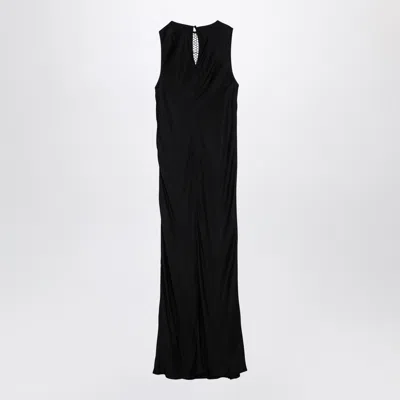 Rotate Birger Christensen Midi Black Dress With Plunging V Neck With Mesh Insert In Viscose Woman