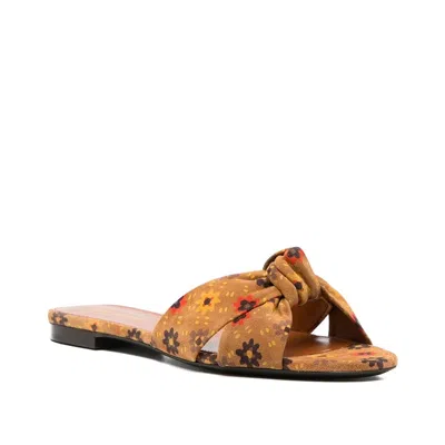 Saint Laurent Bianca Knotted Floral-print Suede Slides