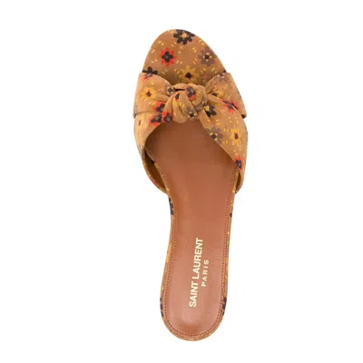 Saint Laurent Bianca Knotted Floral-print Suede Slides