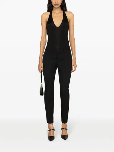 Saint Laurent Black Deep Neckline Jersey Top