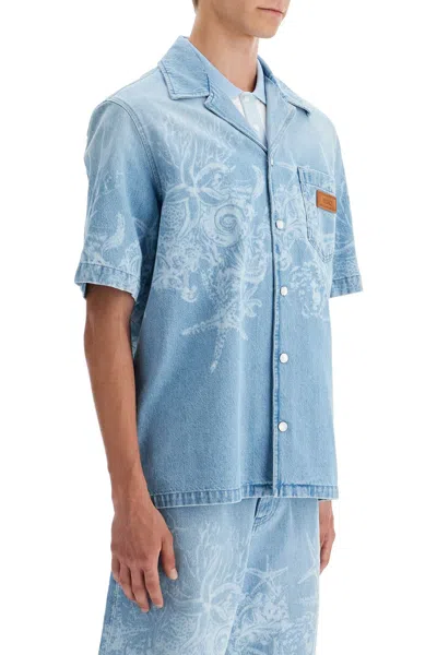 Versace Light Blue Barocco Shirt With Barocco Sea Print