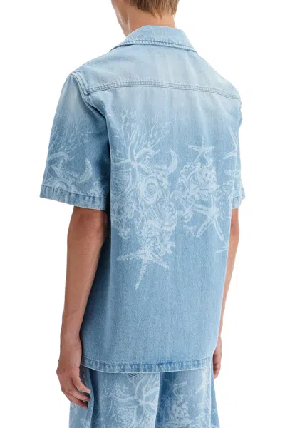 Versace Light Blue Barocco Shirt With Barocco Sea Print