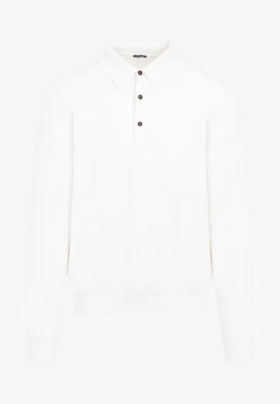 Kiton Cashmere Knit Polo Sweater In White
