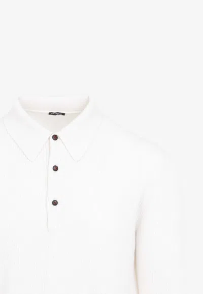 Kiton Cashmere Knit Polo Sweater In White