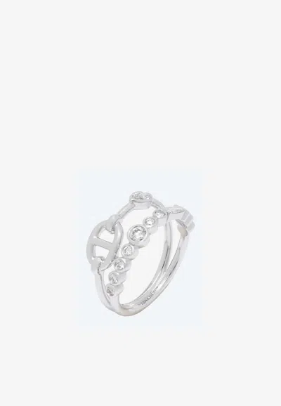 Pre-owned Hermes Chaine D'ancre Chaos Fancy Ring In White Gold And Diamonds