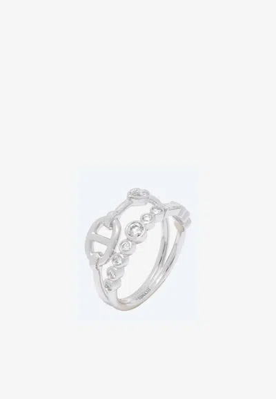 Pre-owned Hermes Chaine D'ancre Chaos Fancy Ring In White Gold And Diamonds