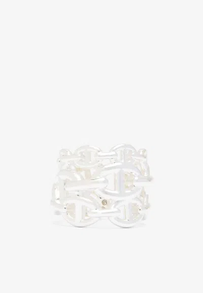 Pre-owned Hermes Chaine D'ancre Enchainee Gm Ring In Silver