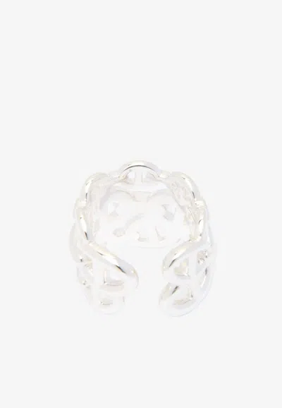 Pre-owned Hermes Chaine D'ancre Enchainee Gm Ring In Silver