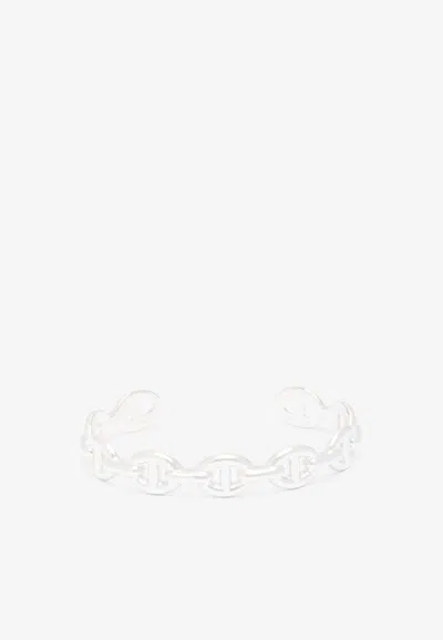Pre-owned Hermes Chaine D'ancre Enchainee Mm Bracelet In Silver