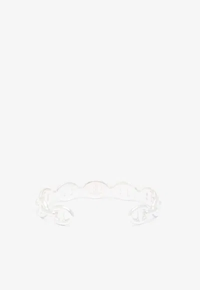 Pre-owned Hermes Chaine D'ancre Enchainee Mm Bracelet In Silver