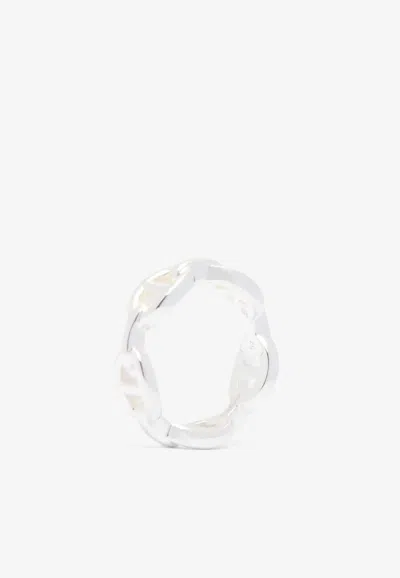 Pre-owned Hermes Chaine D'ancre Enchainee Pm Ring In Silver