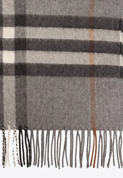 Burberry Check Pattern Cashmere Scarf In Gray