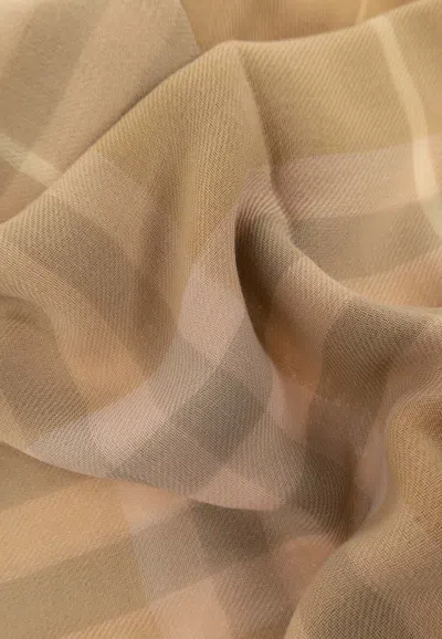 Burberry Check Printed Wool Scarf In Beige