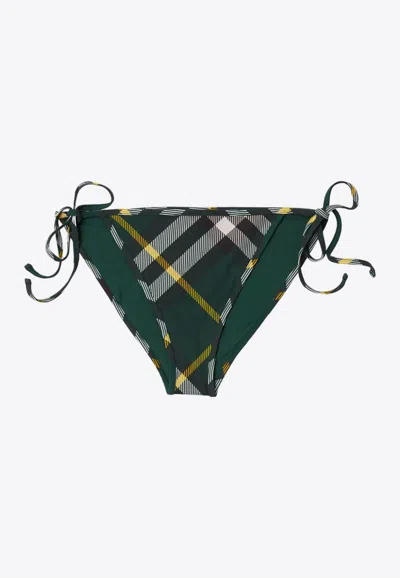 Shop Burberry Check-pattern Bikini Briefs In Green