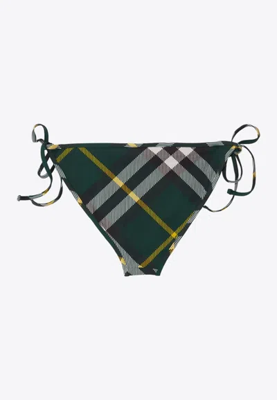 Burberry Dark Green Checked Bikini Briefs In Green