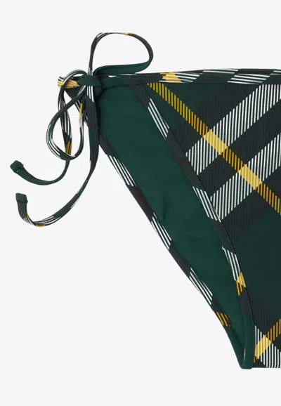 Burberry Dark Green Checked Bikini Briefs In Green