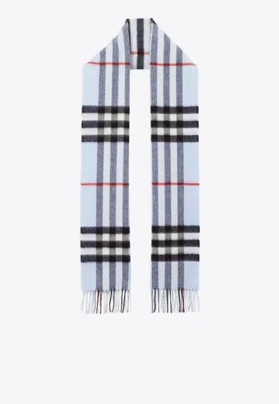 Burberry Checked Cashmere Scarf In Blue