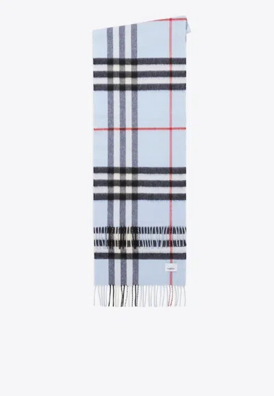 Burberry Checked Cashmere Scarf In Blue